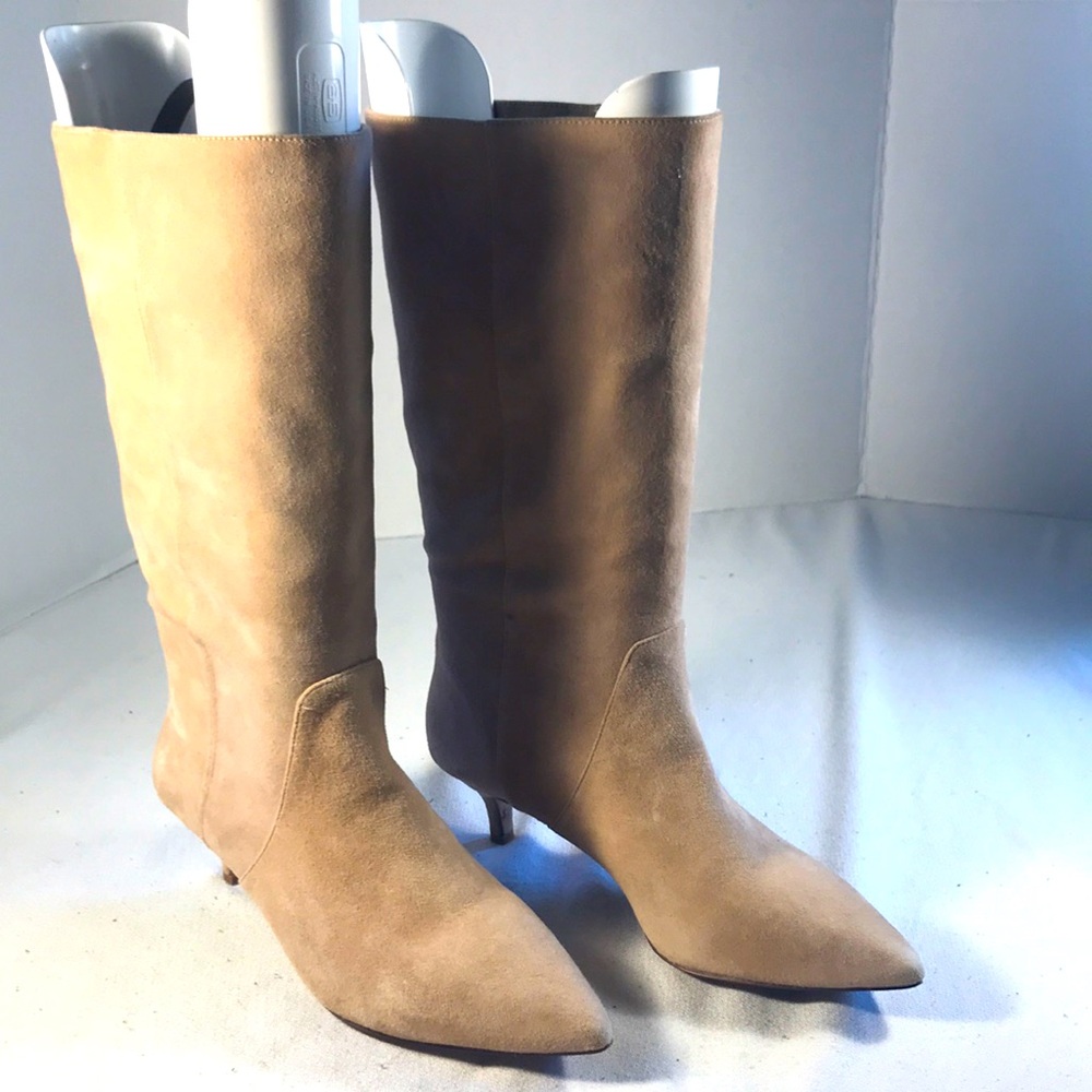 J Crew Women’s Tan Suede Kitten-Heel Slouchy  Pull On calf High Pointy Toe Boot